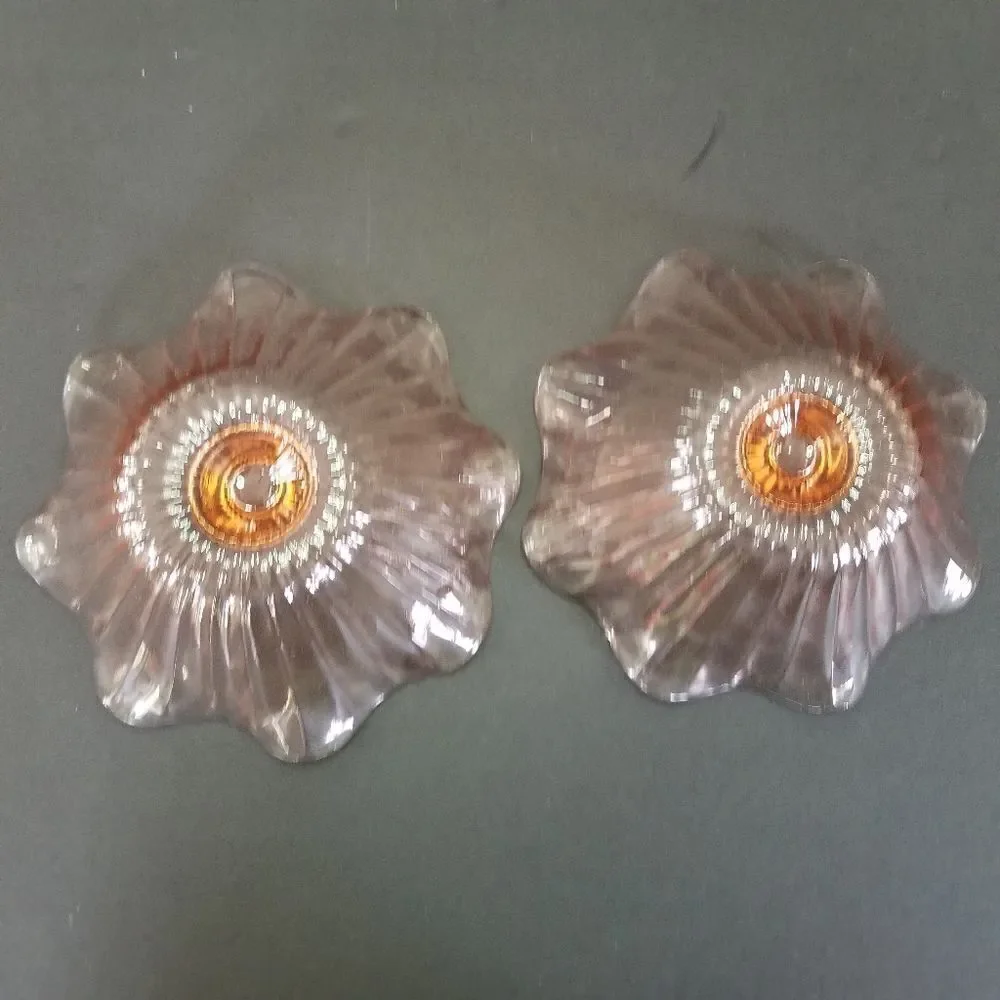 Vintage Anchor Hocking Large Pink Glass Ruffled Bowl & Matching Candle Holders